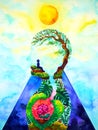 Mind spiritual human head mental health watercolor painting illustration design hand drawing Royalty Free Stock Photo