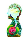 Mind spiritual human head mental health watercolor painting illustration design hand drawing