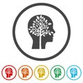 Mind Tree Brain logo. Set icons in color circle buttons Royalty Free Stock Photo