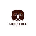 Mind tree therapy psychologist logo icon with male and female silhouette and big tree with colorful leaves Royalty Free Stock Photo