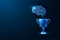 Mind Triumph. Cognitive victory, intelligence elevation concept with brain and winning cup Royalty Free Stock Photo