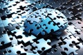 Mind Unraveled: Puzzle Pieces Floating Away from a Human Brain, Representing Mental Degeneration, Alzheimer\'s, and Dementia Royalty Free Stock Photo