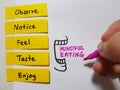 Be mindful not mind full. Mindfulness conceptMindful eating concept. Mindfulness lifestyle. Tips for mindful eating, notice, obser