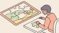 Mindful Puzzle Assembly: Person Completing a Jigsaw, vector design Generative AI Royalty Free Stock Photo