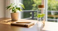 Mindful Workspace with Hydration and Greenery Royalty Free Stock Photo