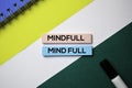 Mindfull or Mind Full text on sticky notes with office desk concept Royalty Free Stock Photo