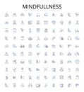 Mindfullness outline icons collection. Meditation, Awareness, Presence, Concentration, Focus, Introspection, Compassion