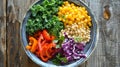 Mindfully enjoying a colorful bowl of intuitive eatingapproved vegetables from kale to bell peppers for a balanced and Royalty Free Stock Photo