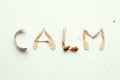 Mindfulness calmness unplug concept, word calm from forest natural material.