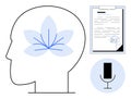 Mindfulness and Communication Concept with Document, Microphone, and Human Head with Flower Symbol Royalty Free Stock Photo