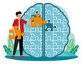 Mindfulness concept. Man Completing Puzzle-Shaped Brain Representing Problem Solving Royalty Free Stock Photo