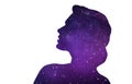 Silhouette of woman over violet space background Royalty Free Stock Photo