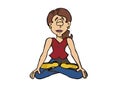 Female character Sophie sitting down practicing meditation.
