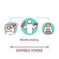 Mindless eating concept icon. Unhealthy nutrition, overeating idea thin line illustration. Late night snacks, junk food