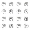 Mindset, Human head, business and motivation icons set. Thin line style stock vector.