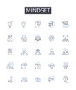 Mindset line icons collection. Headquarters, Command, Operations, Center, Strategic, Deployment, Location vector and Royalty Free Stock Photo