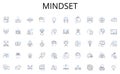 Mindset line icons collection. Justice, Equality, Freedom, Dignity, Liberty, Empowerment, Respect vector and linear