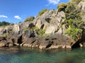 Mine Bay Maori rock carving of Ngatoroirangi on Lake Taupo, north island, New Zealand Royalty Free Stock Photo