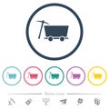 Mine cart and pickaxe flat color icons in round outlines Royalty Free Stock Photo