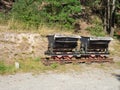 Mine carts at Babina mine. Poisonous lakes geo park