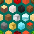 Mine Cubes Signs 3d Seamless Pattern Background Isometric View. Vector