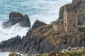 Mine engine house at the foot of cliffs, Botallack, Cornwall. Royalty Free Stock Photo