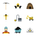 Mine icons set, flat style