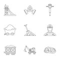 Mine icons set, outline style