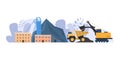 Mine industry vector illustration, cartoon flat urban landscape with mining factory building for coal extraction
