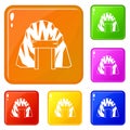 Mine in mountain icons set vector color