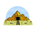 Mine in mountains. Entrance to old tunnel. Mining of gold and minerals. Royalty Free Stock Photo