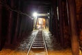 Mine with railroad track - underground mining Royalty Free Stock Photo