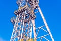 Mine shaft tower \'Krystyn\' in former coal mine \'Michal\' in Siemianowice, Silesia, Poland against blue sky