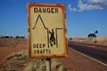 Mine shaft warning sign in Coober Pedy South Australia Royalty Free Stock Photo