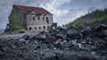 Mine tailings and abandoned building of asbestos mine