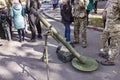 Portable mortar 120 mm at the exhibition of weapons