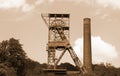 The mine tower for coal mining - sepia color Royalty Free Stock Photo
