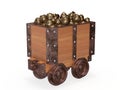 Mine trolley full of golden nuggets 3d rendering