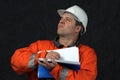 Mine worker with file Royalty Free Stock Photo
