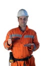 Mine worker offering Royalty Free Stock Photo