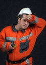 Mine worker sweaping Royalty Free Stock Photo