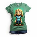 Minecraft Girlfriend Lady Pixel Art T-shirt - Green Royalty Free Stock Photo