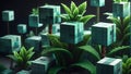 Minecraft inspired artificial plant composed of digital cubes. Minecraft world. Generative AI