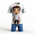 Minecraft Character T-shirt: 3d Pixel Cartoon Of Caden In White Royalty Free Stock Photo