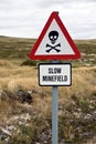 Minefield sign in the Falkland islands Royalty Free Stock Photo