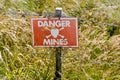 Minefield sign Mount Harriet Falkland Islands