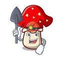 Miner amanita mushroom mascot cartoon