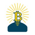 Miner bitcoin is businessman. Guy Cryptocurrency. Vector illustration