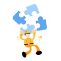 Miner worker man puzzle cartoon doodle flat design vector illustration