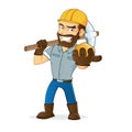 Miner holding gold and pickax